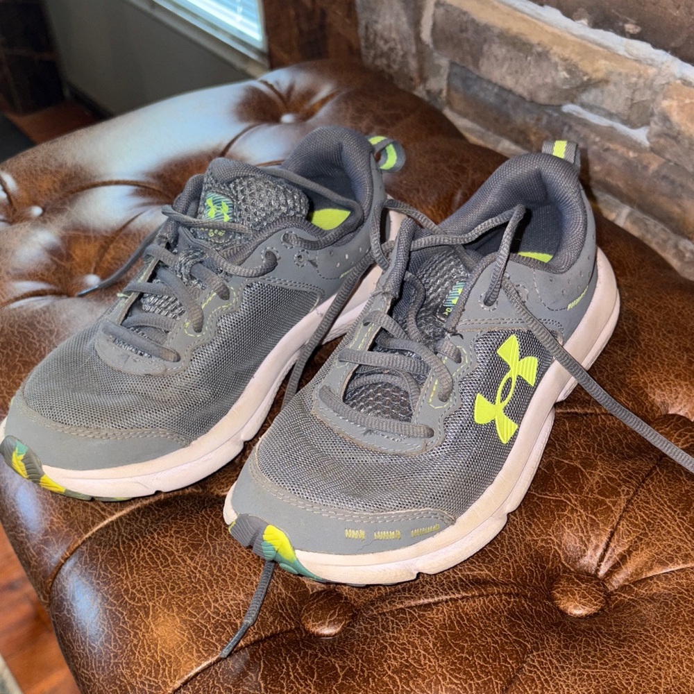 Under Armour Kids Gray Sneakers with Neon Green Accents
